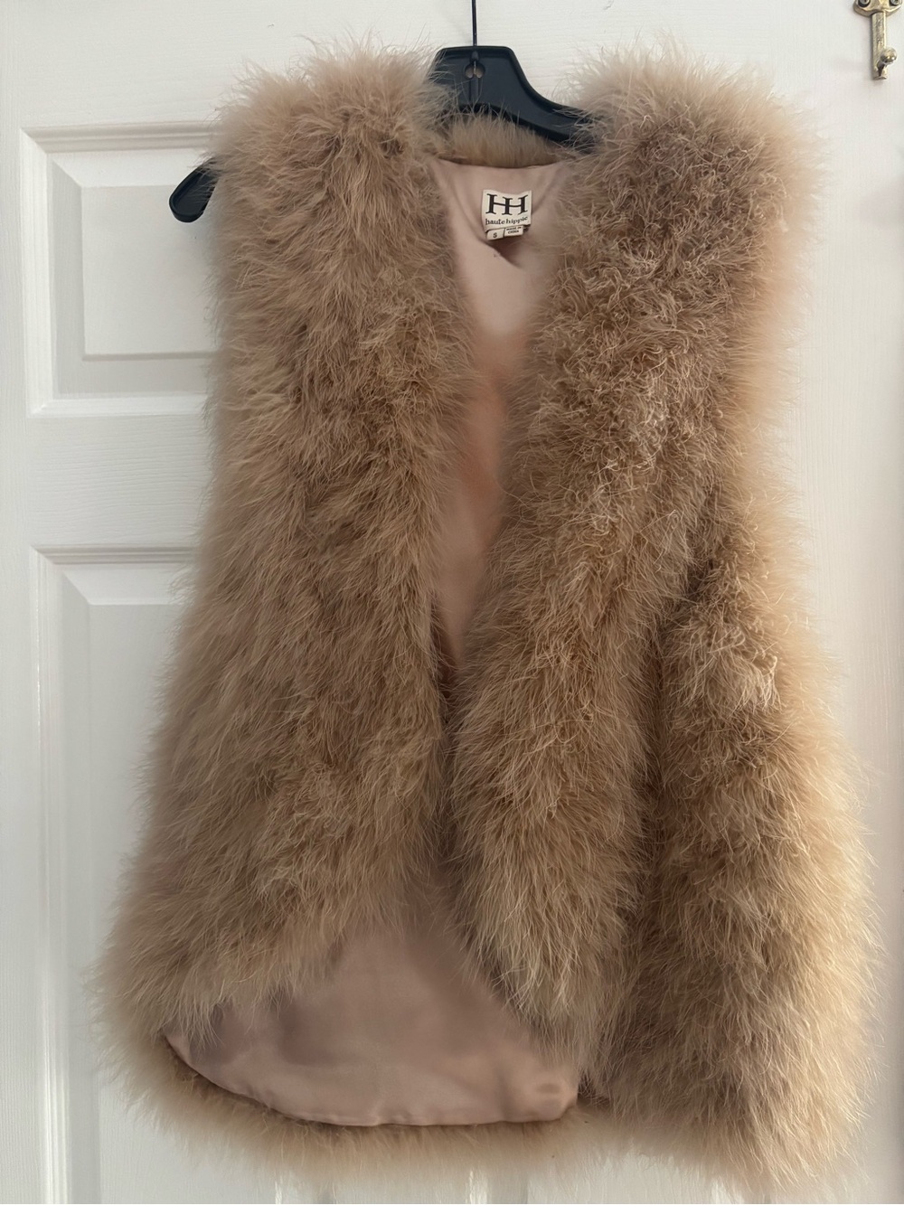 Haute Hippie Camel Feather-Trimmed Faux Fur Vest